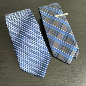Set of 2 Neckties + Tie Clip | Blue + Gray/Silver | Apt 9 + Bespoke